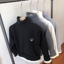 Boys and girls turtle neck plus velvet padded black and white sweater children's cotton sweater baby pullover bottoming shirt