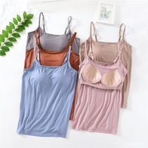 Camisole womens inner strap with chest pad Wear-free underwear pajamas modal ice silk thin top single sexy
