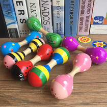 0-1-sand hammer 3 years old sand ball wood Baby double-headed rattle hearing sensory training children percussion instrument dumbbells