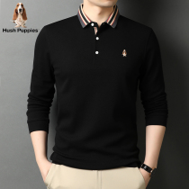 HushPuppies Drunk spring and autumn mens cotton long sleeve T-shirt lapel solid color polo shirt casual top