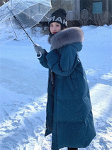 Maje kara Down Jacket Women's Northeast Cold-proof White Duck Down Long Hat Super Thickened Big Wool Neck Warm Jacket