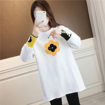 Pregnant womens spring clothing 2022 Womens net red t-shirt cute foreign gas plus thick and thin down to get out of the bottom blouse