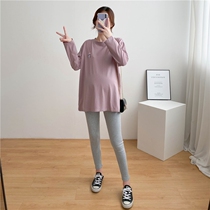Pregnant women autumn top 2021 new spring and autumn fashion set cotton long sleeve T-shirt loose long base shirt
