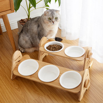 Cat Bowl Ceramic Protection Cervical cat dog food basin Double three bowls to prevent overturning anti-black chin Multi-bowl inclined opening adjustable