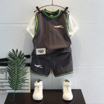 South Korean boy summer clothing suit trendy foreign air boy clothing 2022 new handsome gas basketball clothes children short sleeve sportswear