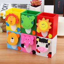 Cartoon wooden pen container creative desktop storage box student stationery pen barrel cute animal multifunctional pen holder