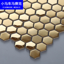 Metal stainless steel hexagonal mosaic tile background wall entrance bathroom brushed mirror decorative art wall sticker