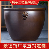 Jingdezhen ceramic big cylinder Lotus water lily Koi courtyard fish tank tree planting tank King-size door sea old-fashioned water tank