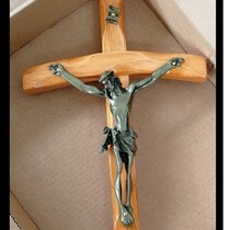  Catholic craft Solid wood alloy Bitter image Curved Cross Pendant(16*30cm)