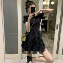 2021 New French Hyuna ins Super fairy small black light mature wind Hepburn plus size gentle style celebrity dress