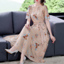 Large size womens clothing 2021 new summer noble mother light luxury Taiwan net waist waist embroidery chiffon long skirt