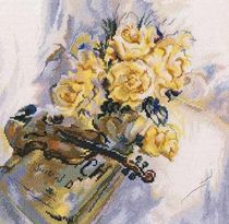 Cross-stitch drawings redrawn source file Yellow roses with violin