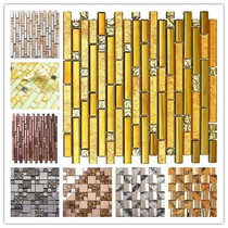 Strip Gold Leaf Gold Stainless Steel Glass Crystal Mosaic Genguan Pillar Hotel TV Background Wall KTV Bar