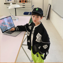 2022 Spring new Korean version Childrens cotton solid collar labeling baseball clothes Baby fashion digital casual jacket