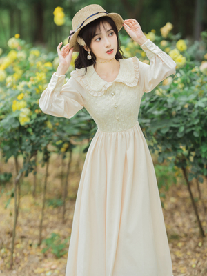 taobao agent Autumn dress with sleeves, brace, long skirt, french style, doll collar, long sleeve, 2023 collection, suitable for teen