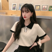 Summer 2021 new net red T-shirt womens design sense loose thin top Korean version of solid color short-sleeved lapel women