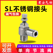  304 stainless steel trachea quick connector quick plug pneumatic quick connection single throttle valve control valve docking element SL