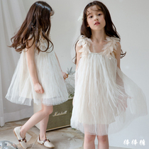 South Korean girl girls dress Summer girl Korean version of flowers Childrens hanging band dress CUHK Tong princess gown dress dress
