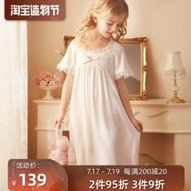 RoseTree childrens night dress female summer modal thin short-sleeved little girl baby palace princess style pajamas