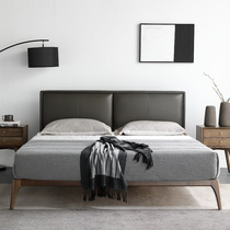 Nordic Italian minimalist leather bed double bed 1 8 meters 1 35 small apartment flat edge Net red modern simple solid wood