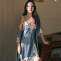 Sleepwear Women Summer Ice Silk Real Silk Lace Lace 2022 New Sexy Harnesses Sleeping Dresses Pyjamas Two Suits