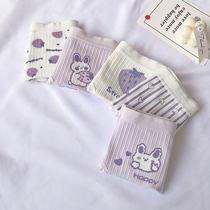 Japanese cotton underwear female cartoon rabbit waist printing cute sweet antibacterial bag hip girl breifs students
