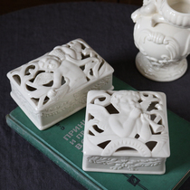 W1962 export European ceramic vintage cream little Angel hollow jewelry storage box gift desktop ornaments