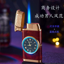 New metal ultra-thin business mahawood grain paint quartz watch lighter high-grade with blue light lighting gift customization