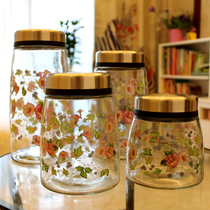 New Korean high-end Horn printing glass sealed jar large capacity glass thickened fresh storage jar pickle bottle
