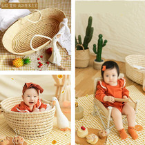Nordic style childrens photography props 100-day newborn ornaments theme photo baby woven basket portable basket seat