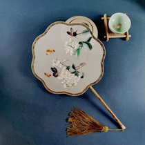 Xintang Tuan fan pure hand double-sided embroidery silk Xiangfei bamboo fan Chinese classical Hanfu accessories eight-petal Begonia