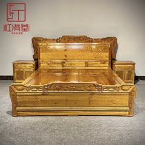 Golden Silk Nanmu Double Man Bed Small Leaf Zhen Nan Bed Beds Multiple and high and low beds New Chinese Wedding Bed Frame Subbed Antique