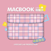 Pink girl heart Plaid Apple computer bag macbook air pro inner bag 11 12 13 15 inch