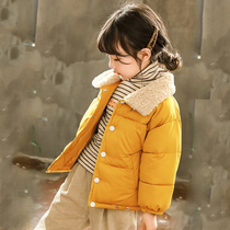South Korea in autumn and winter children down cotton boys and girls coat thickened baby fur collar cotton-padded jacket coat zhong xiao tong