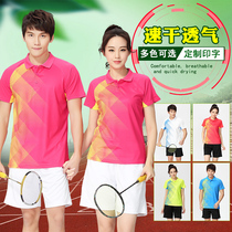 Quick-drying badminton suit suit men and women couples summer lapel short-sleeved table tennis suit tennis sportswear top printing