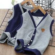 Boys cotton waistcoat spring and autumn childrens cardigan top baby knitted vest waistcoat medium and large childrens solid color horse clip