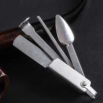 Stainless steel pipe knife three-in-one tobacco knife foldable pipe accessories portable key chain cleaning tool press Rod