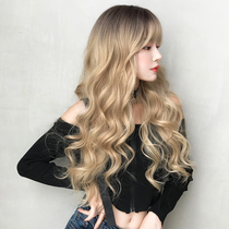 Seven street Queen wig female long hair natural golden long curly hair European and American style big wave air bangs full headgear