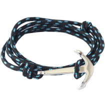 European and American Tide brand hand woven hand rope Navy wind Silver Anchor bracelet umbrella rope multi-layer winding men and women couples