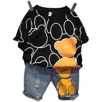 Boy summer suit 2021 new foreign baby Summer clothes boy Korean handsome short sleeve two-piece tide