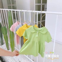 Baby girl childrens short-sleeved dress pure cotton foreign style baby small fresh A-line skirt summer new baby princess skirt
