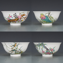 Daqing Qianlong enamel flower and bird 4 sets of bowls antique porcelain antique genuine package Old Fidelity antique collection