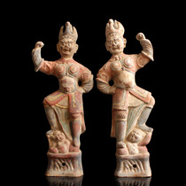 Tianwang figurines pottery ornaments antique painted Tang Dynasty Tianwang figurines cultural relics copy ancient old goods collection