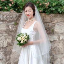 New Korean style simple short long Bride wedding dress head yarn quality plain yarn naked yarn shape Photo head yarn