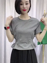 European station summer new pure cotton short-sleeved T-shirt women cover the stomach shoulder waist small short top ins tide