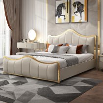 Master bedroom leather bed 1 8 meters 1 5 meters double bed wedding bed Nordic modern minimalist Hong Kong style light luxury bed