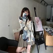 DR Who knocked over the palette design antique print retro oil painting loose autumn shirt female Japanese