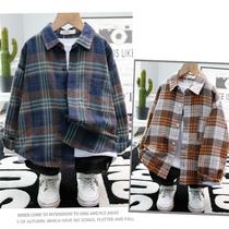 Boys shirt long sleeve autumn 2021 new cotton childrens plaid shirt foreign style loose small shirt spring and autumn
