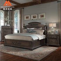 American solid wood carved master bedroom Queen bed European Villa full house matching retro furniture French oak double bed