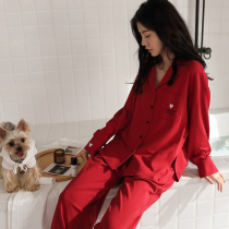 At first sight in an instant ~ OLOEY pajamas women spring and autumn cotton set festive wedding large size red suit